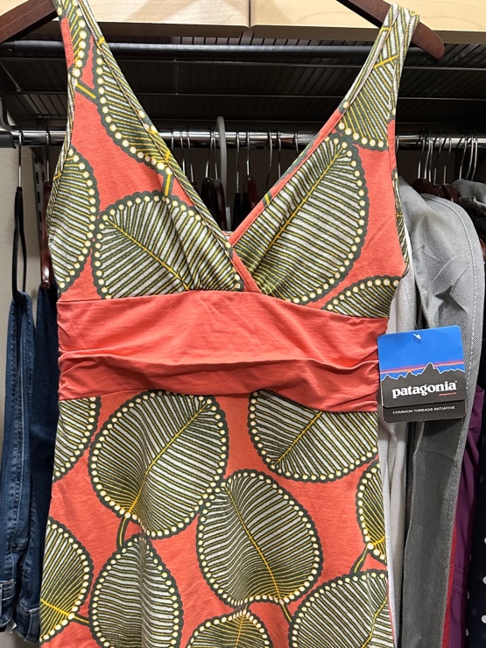 NWT Patagonia Coral Leaf-Print V-Neck Mini Dress M